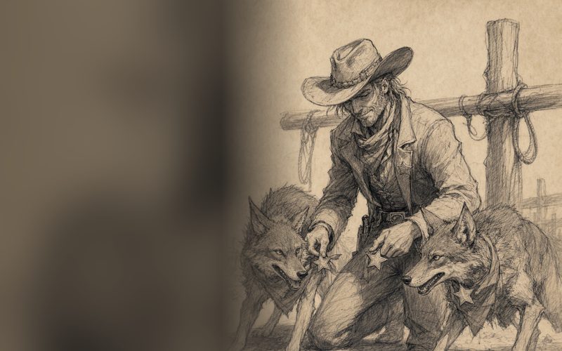 A sheriff swearing in a posse at the saloon door