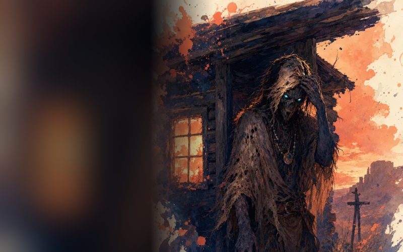 A skinwalker at the cabin door under a red moon
