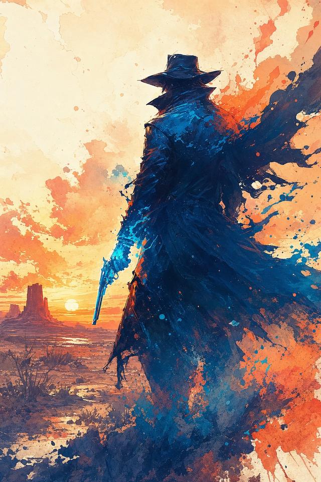 A gunslinger drawing a ley-charged revolver